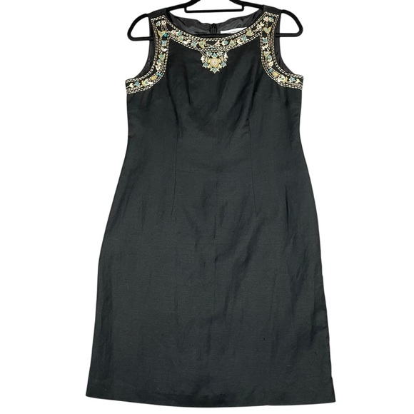 Jessica Howard Black Linen Blend Beaded Embroidered Sleeveless Summer Dress - 10 - Picture 1 of 15